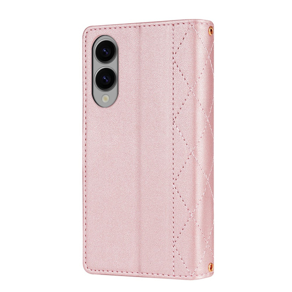 Flip case for Samsung Galaxy S25 Edge, Rhombus Crossbody Leather, pink rose gold