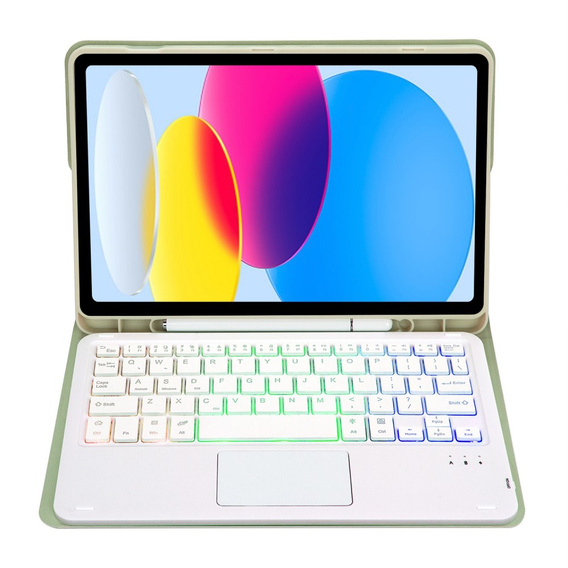 Case with illuminated bluetooth touchpad keyboard for iPad 10.9" 2022 (10 gen.), light green