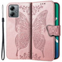 Flip case for Motorola Moto G14, Butterfly, pink rose gold