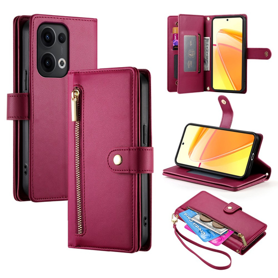 Flip case for Oppo Reno 13 5G, Wallet Zipper Pocket, red
