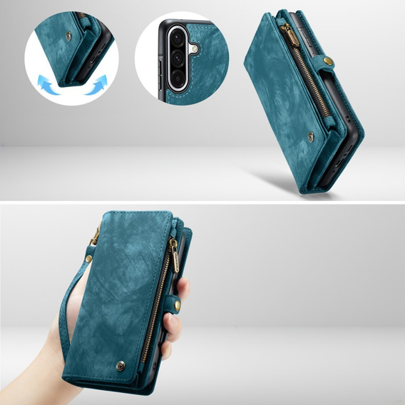 CASEME case for Samsung Galaxy A56 5G, Retro Leather Wallet, with strap, green