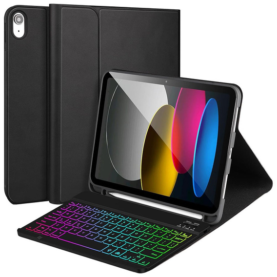 Case with illuminated bluetooth keyboard for iPad 10.9 2022 (10 gen.), black