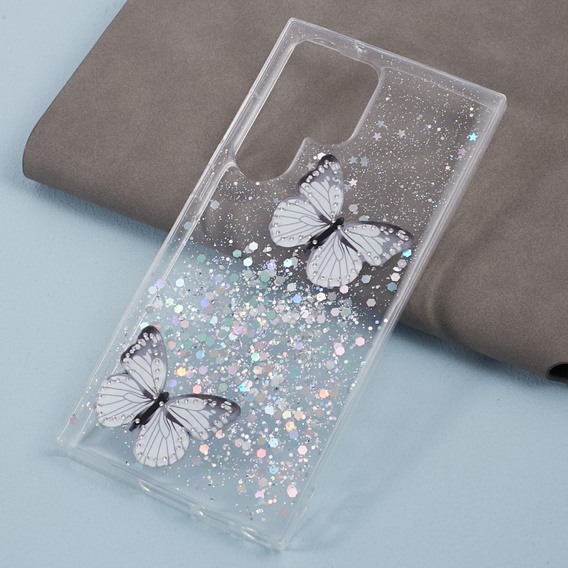Case for Samsung Galaxy S24 Ultra, Glitter Butterfly, white