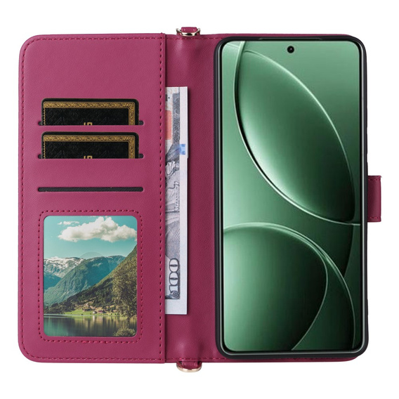 Crossbody Leather Wallet flip case for Xiaomi Poco F7 Pro / F7 Ultra, maroon