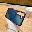 Case for Samsung Galaxy S21 FE, for MagSafe, ERBORD Matt Case, dark blue + Screen Glass
