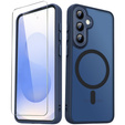 Case for Samsung Galaxy S25+ Plus, for MagSafe, ERBORD Matt Case, dark blue + Screen Glass