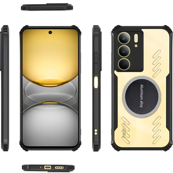 Case for Realme 14X / Realme C75, with magnetic sheet, transparent / black