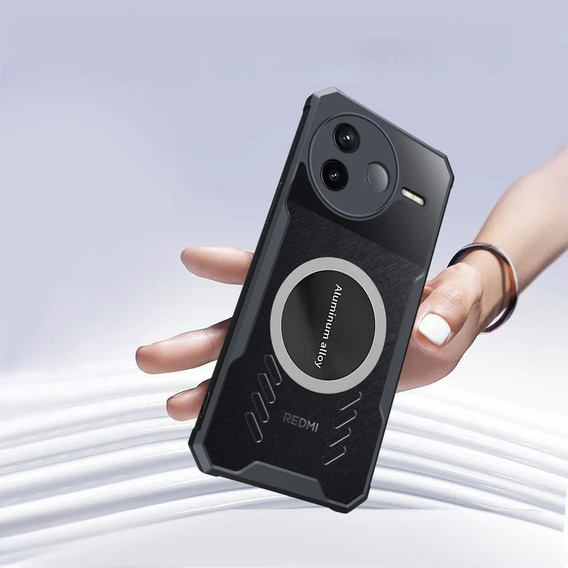 Case for Xiaomi Poco F7 Pro, with magnetic sheet, transparent / black