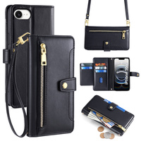 Flip case for iPhone 16E, Wallet Zipper Pocket, black