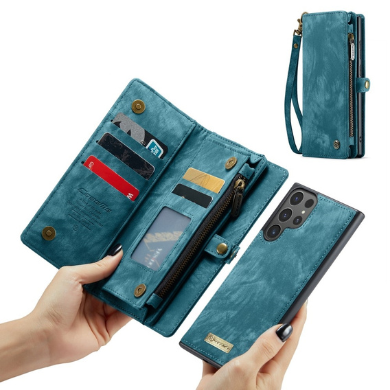 CASEME case for Samsung Galaxy S25 Ultra, Retro Leather Wallet, with strap, green