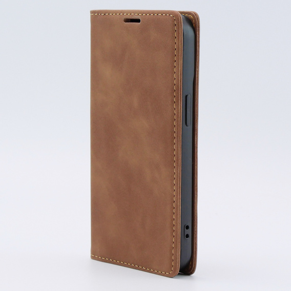 Case for iPhone 15, ERBORD Vintage, wallet with flap, brown