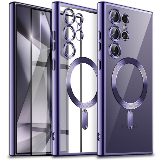 Case for Samsung Galaxy S24 Ultra, Electro MagSafe, purple + Full Glue Ceramic Glass