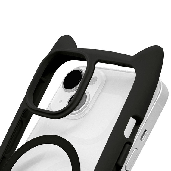 Case for iPhone 15, for MagSafe, Cute Cat, black + Screen Glass