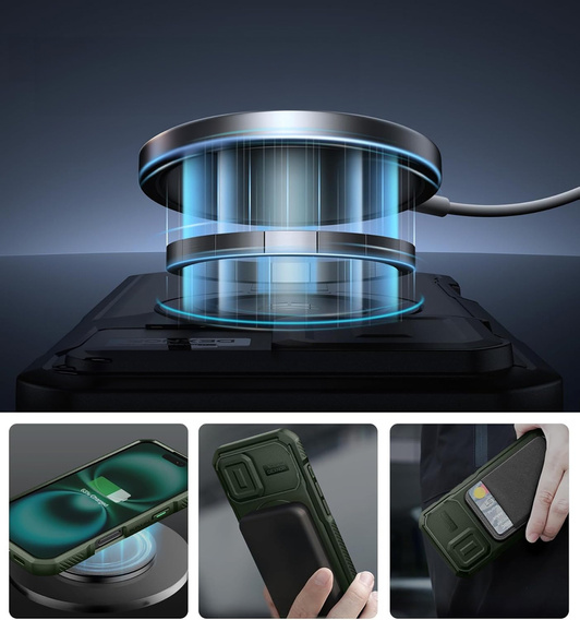 Armored case for iPhone 16, Dexnor CamProtect MagSafe, green