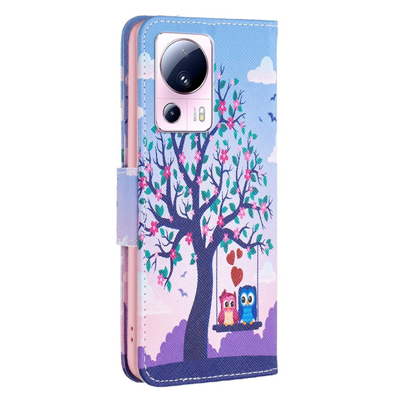 Flip case for Xiaomi 13 Lite, Wallet, tree & owls, blue
