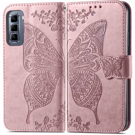 Flip case for Infinix Hot 50 Pro 4G, Butterfly, pink rose gold