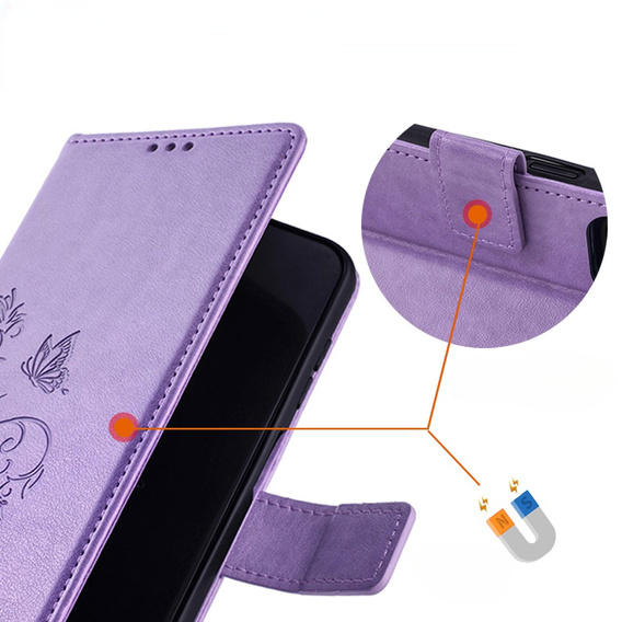 Flip case for Motorola Moto E14, Butterfly, purple