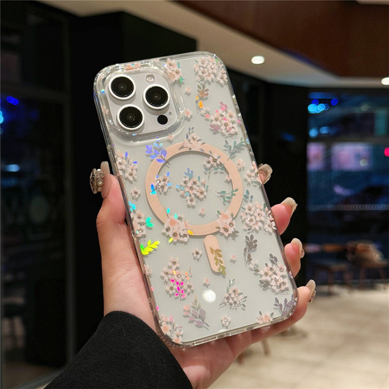 Magnetic case with floral laser pattern for iPhone 16 Pro