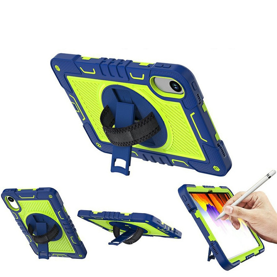 Armoured case for Xiaomi Redmi Pad 2, with stand and shoulder strap – navy blue and green