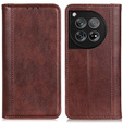 Case for OnePlus 12 5G, Wallet Litchi Leather, brown