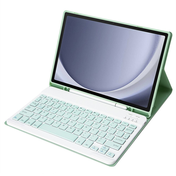 Case + keyboard Samsung Galaxy Tab A9+, Leather Pen Slot, light green