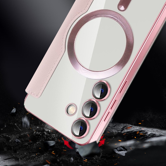 Flip case for Samsung Galaxy S24, RFID Wallet MagSafe CamShield, pink