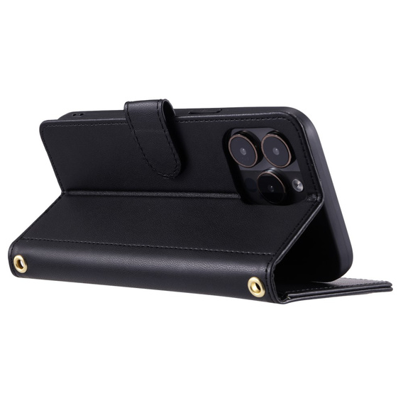 Flip case for iPhone 16 Pro, Rhombus Crossbody Leather, black