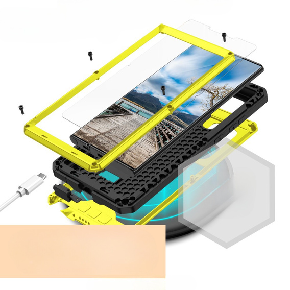 Armored case for Samsung Galaxy S22 Ultra, R-JUST CamShield Slide, yellow