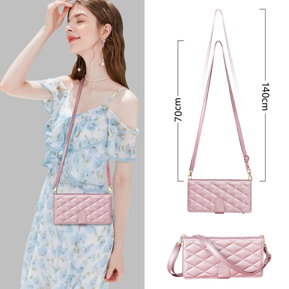 Flip case for Samsung Galaxy A56 5G, Rhombus Crossbody Leather, pink rose gold