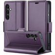 Case for Samsung Galaxy S23 FE, ERBORD Glossy Litchi, wallet with flap, purple