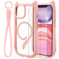 Case for iPhone 11, for MagSafe, Cute Cat, pink + Screen Glass