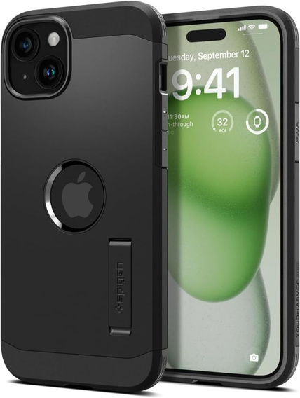 Spigen case for iPhone 15, Tough Armor Mag MagSafe, black + 9H Tempered Glass