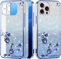 Case for iPhone 16 Pro Max, Glitter Flower, blue