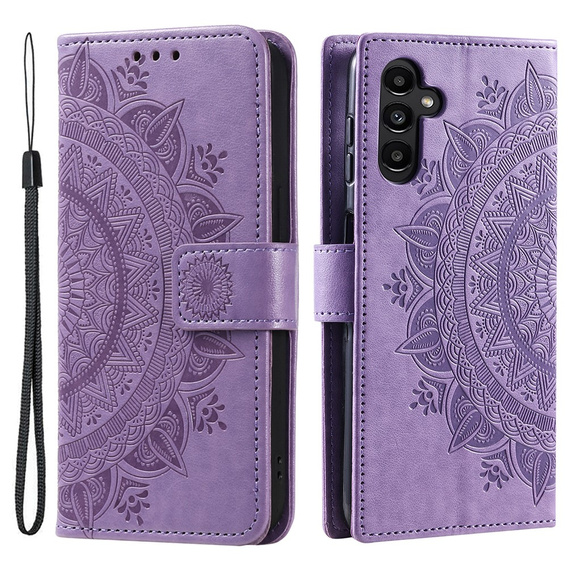 Flip case for Samsung Galaxy A15, Mandala Flower, blue + 9H glass