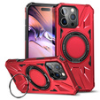 Case for iPhone 16 Pro, armored with stand and handle plate, red