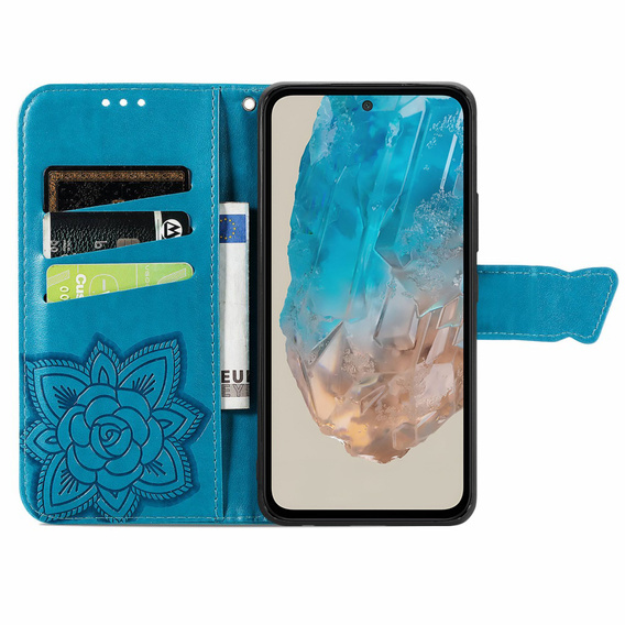Flip case for Samsung Galaxy M35, Butterfly, blue