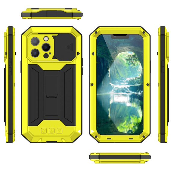 Case for iPhone 13 Pro, R-JUST CamShield Slide, armoured, yellow / black