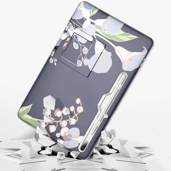 Case for Samsung Galaxy Tab S7 FE, Suritch Full Body Flowers, grey