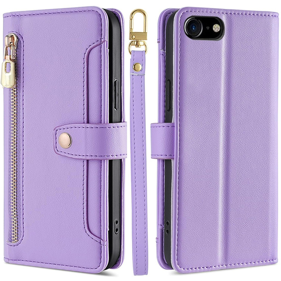 Flip case for iPhone 16E, Wallet Zipper Pocket, purple