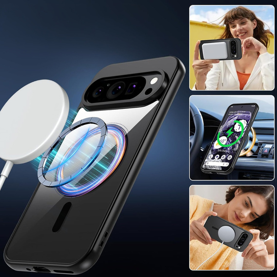 Case for Google Pixel 9 Pro, for MagSafe, ERBORD Matt Case, black + Screen Glass
