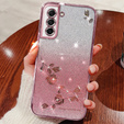 Case for Samsung Galaxy S21 FE, Glitter Flower, pink rose gold