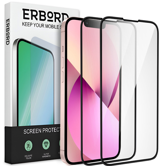 2x Tempered Glass for iPhone 13 Mini, ERBORD 3D full display