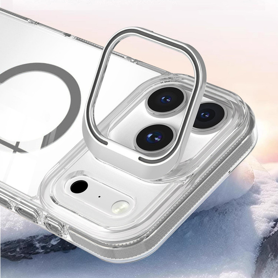 Case for iPhone 17 Pro Max, for MagSafe, with stand, transparent with grey inserts