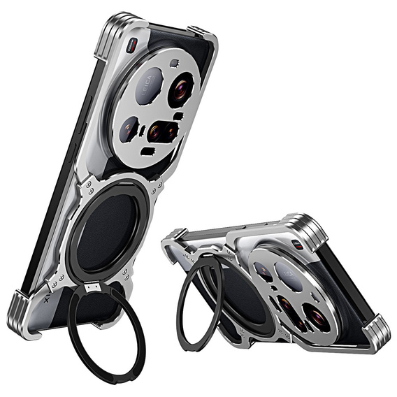 Case for Xiaomi 15 Ultra, Kickstand Bumper, with lens cover, for MagSafe, silver