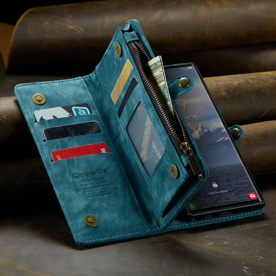 CASEME case for Samsung Galaxy S25 Ultra, Retro Leather Wallet, with strap, green