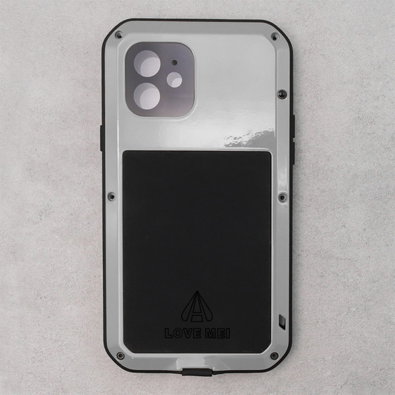 Love Mei Case for iPhone 12, armored with glass, grey