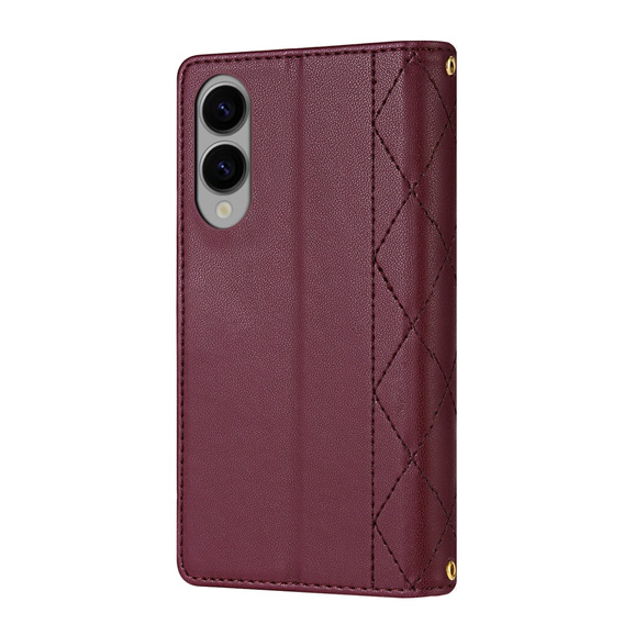 Flip case for Samsung Galaxy S25 Edge, Rhombus Crossbody Leather, maroon