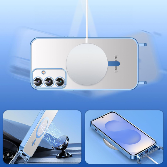 Case for Samsung Galaxy S25, Electro MagSafe, blue + Lanyard