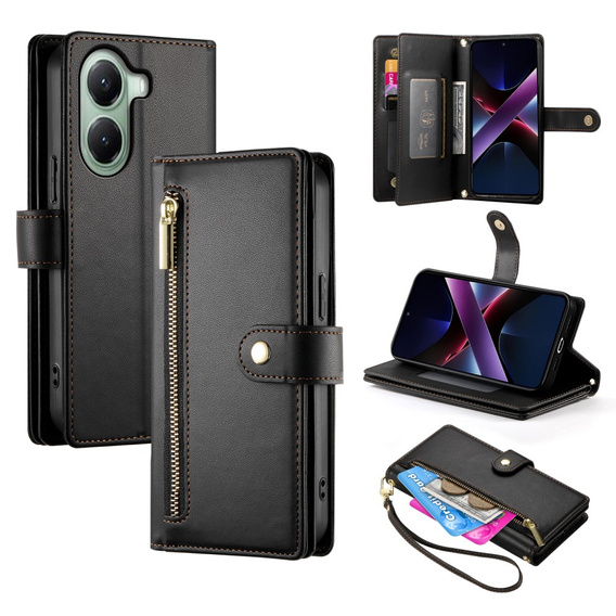 Flip case for Xiaomi Poco X7 Pro 5G, Wallet Zipper Pocket, black