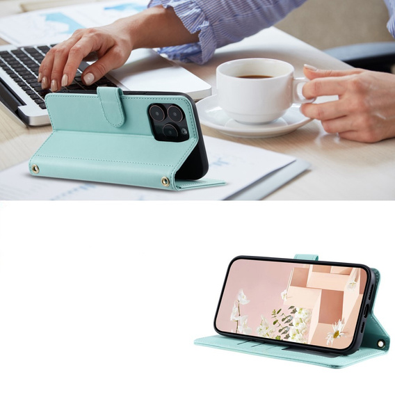 Flip case for iPhone 16 Pro, Rhombus Crossbody Leather, green